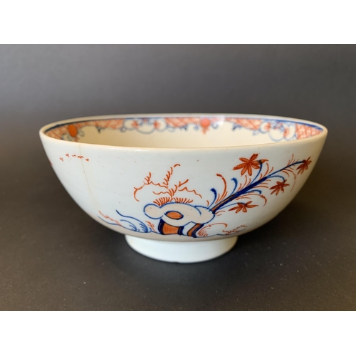 143 - Lowestoft porcelain slop bowl decorated with Dolls House pattern (light hairline crack from rim)