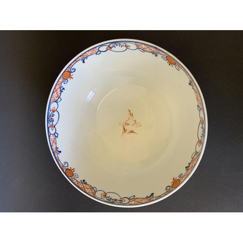 143 - Lowestoft porcelain slop bowl decorated with Dolls House pattern (light hairline crack from rim)