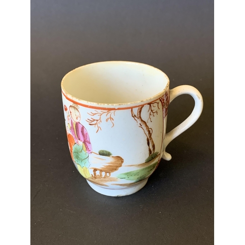 145 - Lowestoft porcelain coffee cup in the Mandarin pattern (small chips and staining to rim and hairline... 