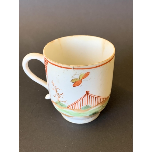 145 - Lowestoft porcelain coffee cup in the Mandarin pattern (small chips and staining to rim and hairline... 