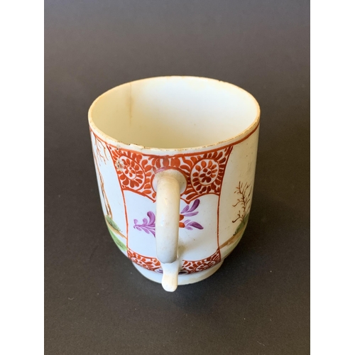 145 - Lowestoft porcelain coffee cup in the Mandarin pattern (small chips and staining to rim and hairline... 