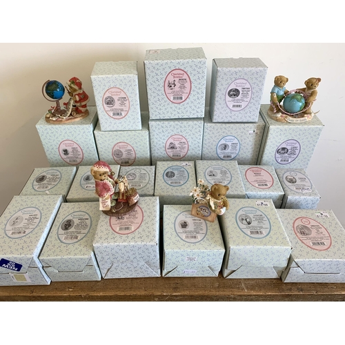 166 - Cherished Teddies, a collection of boxed figures of varying sizes across two boxes, 19 in total