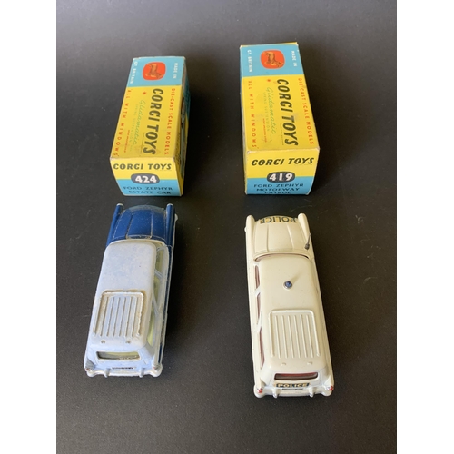 178 - Two boxed Corgi 1950's/60's Glidamatic vehicles, 424 Ford Zephyr estate car (playworn) and 419 Ford ... 