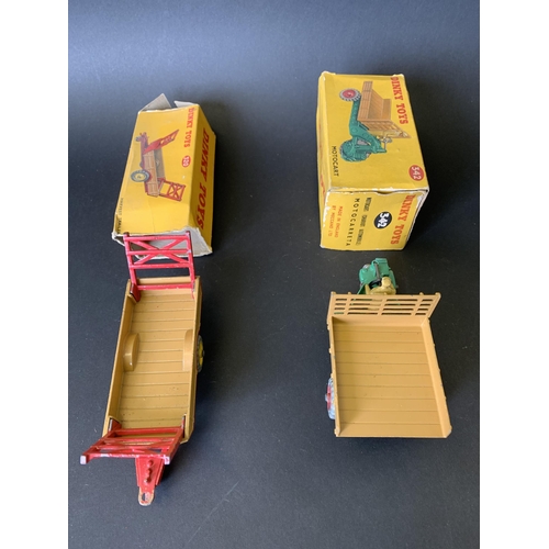 180 - Two boxed tin plate Dinky vehicles, 342 Motocarreta and 320 harvest trailer (mild playwear and boxes... 