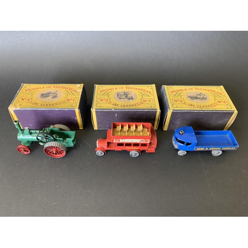 181 - Three vintage boxed Lesney 'Models of Yesteryear', No.1 Allchin traction engine, No.2 B type bus and... 