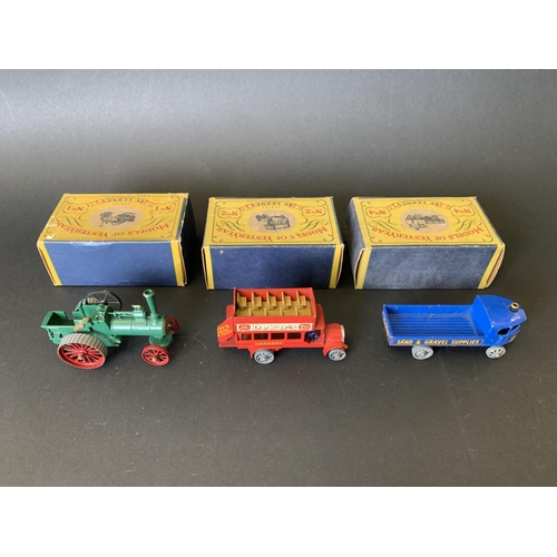 181 - Three vintage boxed Lesney 'Models of Yesteryear', No.1 Allchin traction engine, No.2 B type bus and... 