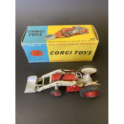 186 - A boxed Corgi Toys No.53 Massey-Ferguson 65 tractor with shovel (mild playwear and box with mild wea... 