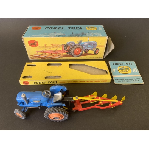 187 - A boxed Corgi Toys gift set No.18 Fordson Power Major tractor and four furrow plough (mild playwear ... 