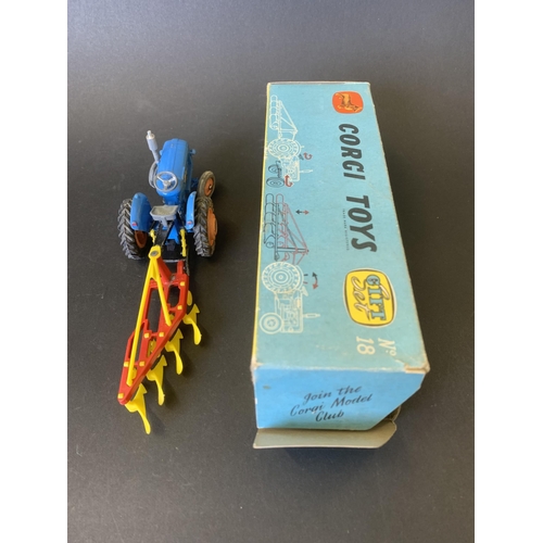 187 - A boxed Corgi Toys gift set No.18 Fordson Power Major tractor and four furrow plough (mild playwear ... 