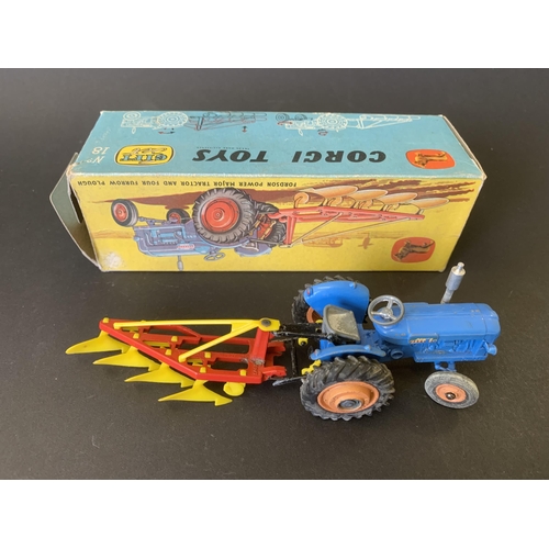 187 - A boxed Corgi Toys gift set No.18 Fordson Power Major tractor and four furrow plough (mild playwear ... 