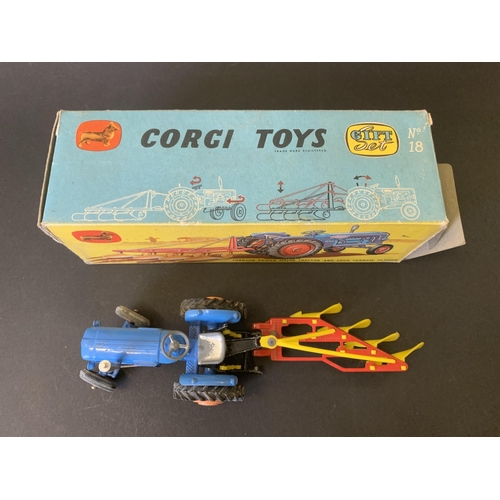 187 - A boxed Corgi Toys gift set No.18 Fordson Power Major tractor and four furrow plough (mild playwear ... 