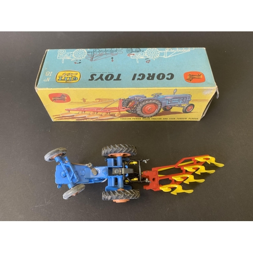 187 - A boxed Corgi Toys gift set No.18 Fordson Power Major tractor and four furrow plough (mild playwear ... 