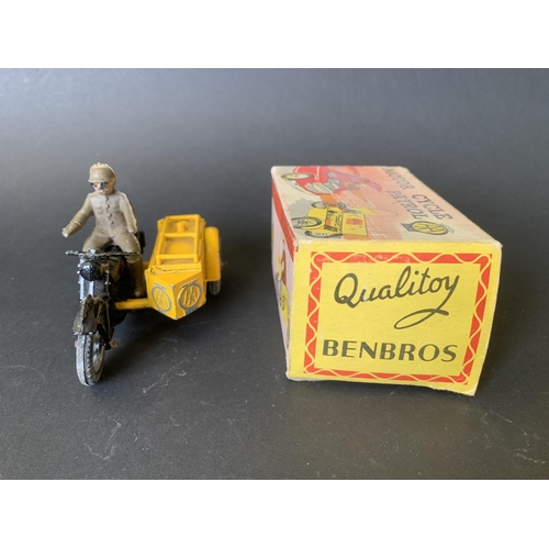 192 - A boxed 'Benbros Qualitoy' AA motorcycle patrol vehicle with rider (playworn, damage to handlebar on... 