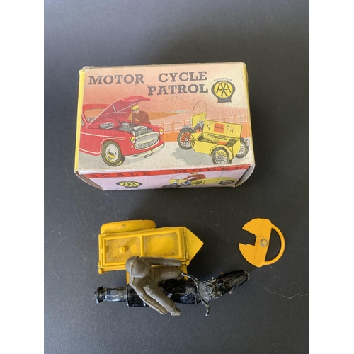 192 - A boxed 'Benbros Qualitoy' AA motorcycle patrol vehicle with rider (playworn, damage to handlebar on... 