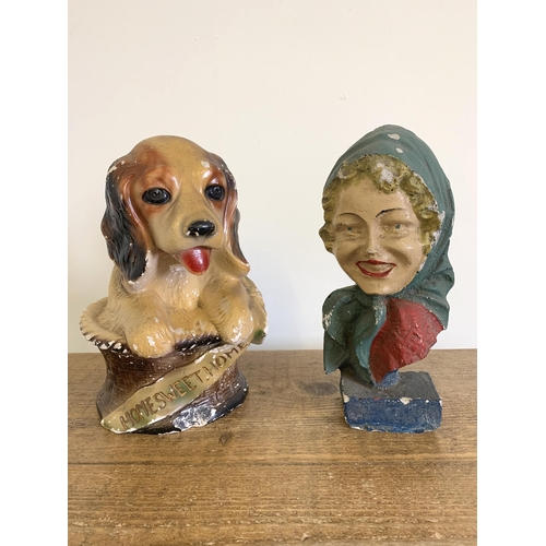 209 - Two Art Deco period plaster figures including 'Home Sweet Home' dog (both with wear to paint)