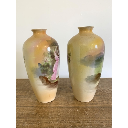 220 - A pair of antique 'Imperial Porcelain' V.P & Co Chelsea Works Burslem transfer print vases, approx. ... 