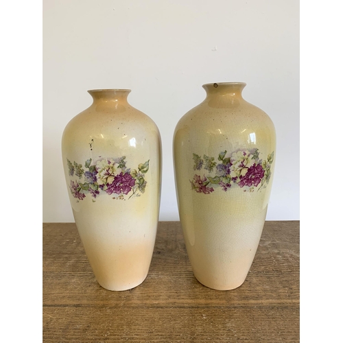 220 - A pair of antique 'Imperial Porcelain' V.P & Co Chelsea Works Burslem transfer print vases, approx. ... 