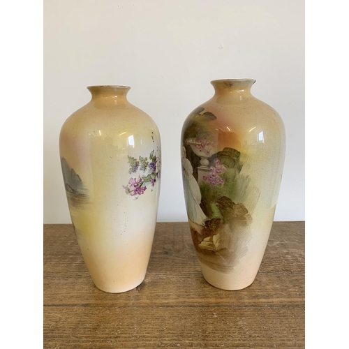 220 - A pair of antique 'Imperial Porcelain' V.P & Co Chelsea Works Burslem transfer print vases, approx. ... 