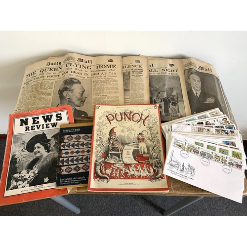 229 - A selection of 1952 dated Death of the King newspapers, a Punch magazine dated August 15 1951 plus a... 