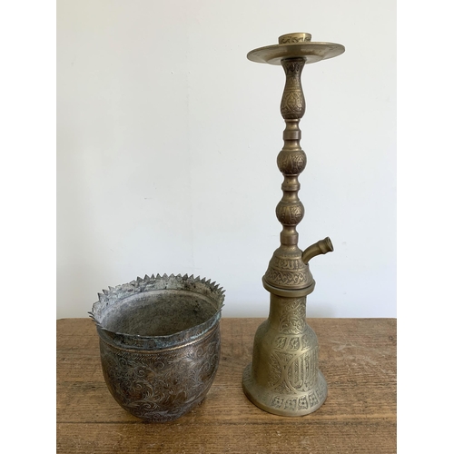 238 - An antique brass decorated pot with flare rim, approx. 5 3/4