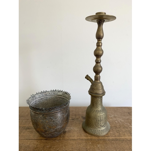 238 - An antique brass decorated pot with flare rim, approx. 5 3/4