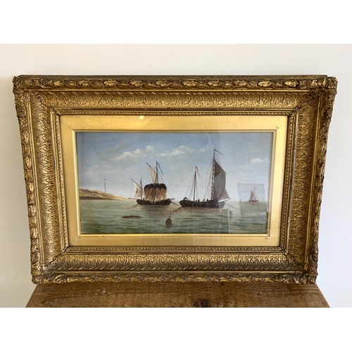 251 - A late 19th Century heavy gilt framed and glazed oil on canvas with Great Yarmouth fishing vessels, ... 