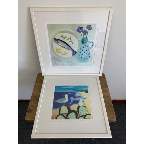 254 - Serena Hall, two large framed and glazed prints 'Fish on a Plate', signed lower right and dated 2007... 