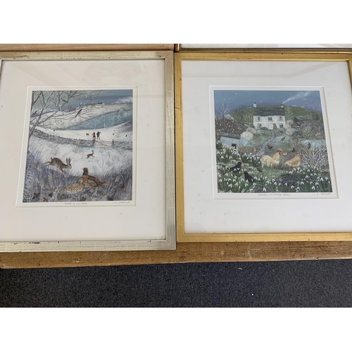 255 - Four framed artist signed prints including Mary Clare Critchley-Salmonson of a goose and pig entitle... 