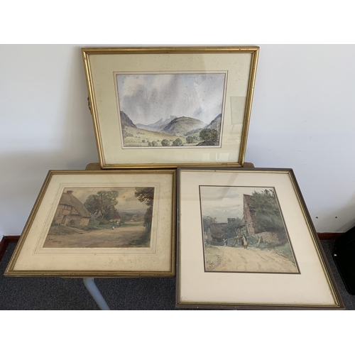 259 - Three framed and glazed watercolours of rural scenes, one signed David O.P.M. Harrison 1910-2004, 14... 