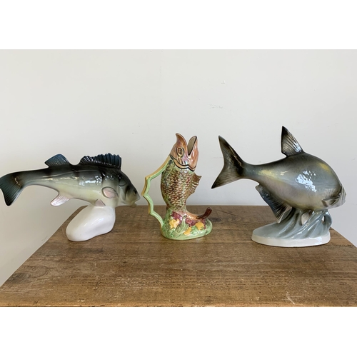 289 - A Royal Dux ceramic bream together with a pink pad mark Royal Dux yellow perch porcelain fish, 13