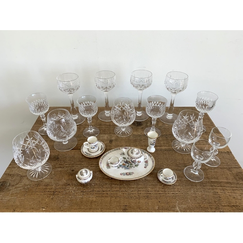 297 - Vintage drinking glasses plus vintage Wedgwood porcelain miniature Kutani crane pattern tea wares