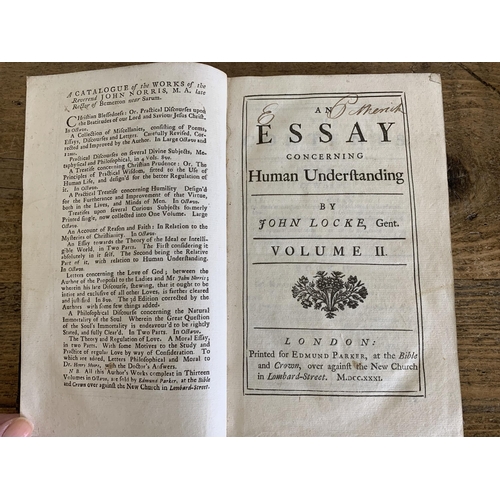 321 - 1731 two volumes 'An Essay Concerning Human Understanding' by John Locke Gentleman, Volume I the ten... 