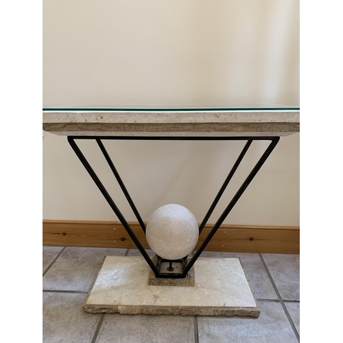 389 - An elegant side table, possibly by Magnussen Ponte, circa 1980's constructed from mactan stone with ... 