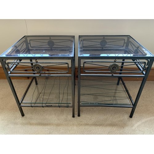 396 - A pair of metal base glass top side/coffee tables