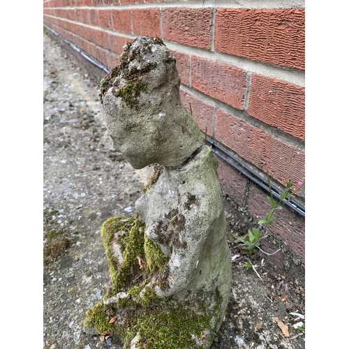 414 - Three well weathered concrete garden figurines (head detached on one)