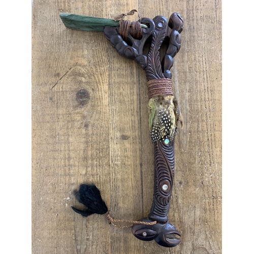 46 - A vintage Maori Toki Poutangata or ceremonial adze given as a gift to the vendor, set with a nephrit... 