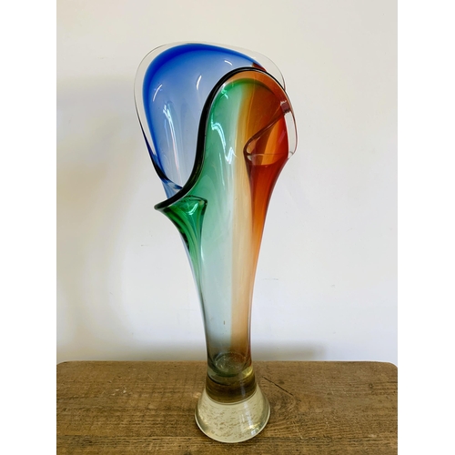 85 - A large Murano style vase, clear body with blending colours, 22 3/4