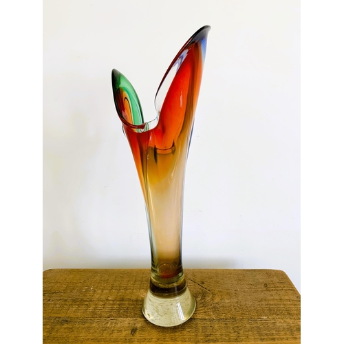 85 - A large Murano style vase, clear body with blending colours, 22 3/4