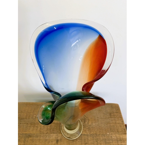 85 - A large Murano style vase, clear body with blending colours, 22 3/4