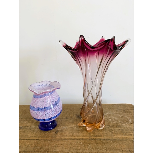 93 - A blue and pink glass vase, 7