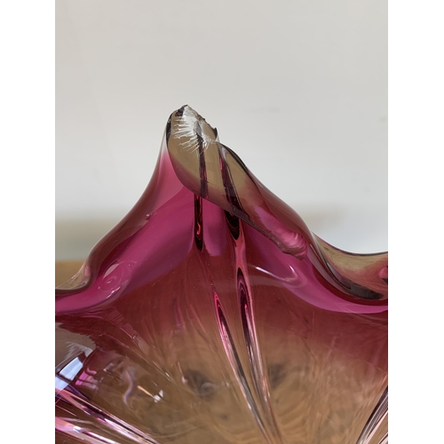 93 - A blue and pink glass vase, 7