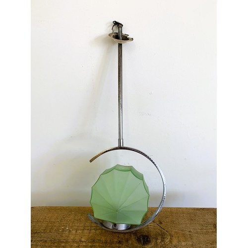 97 - An Art Deco period chrome and green glass shade light fitting, approx. 25