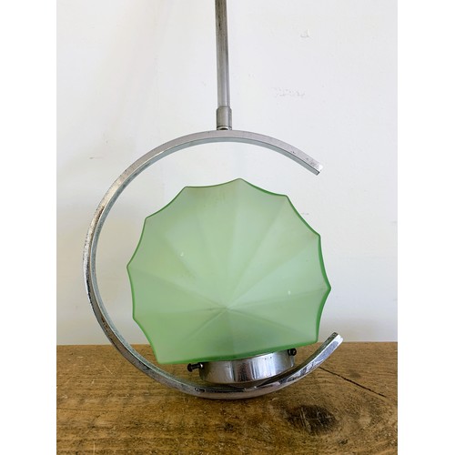 97 - An Art Deco period chrome and green glass shade light fitting, approx. 25