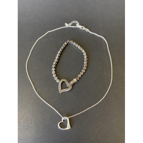 111 - A 925 sterling silver heart bracelet set with marcasites plus a 925 heart pendant on silver chain, t... 