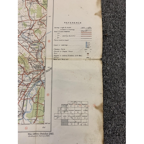 25 - WW1 era dated War Office 1915 map of Amiens printed paper linen backed, 35