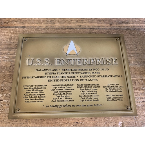 39 - A boxed Eaglemoss Ltd U.S.S. Enterprise model together with the gold finish plaque, boxed Deep Space... 