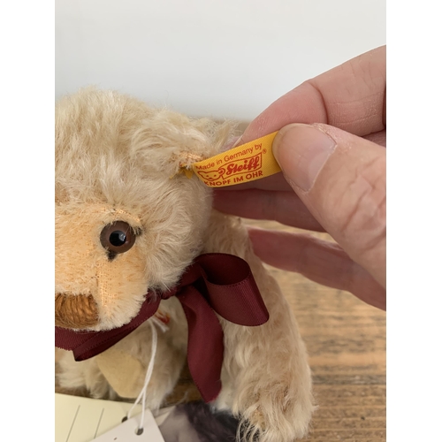 47 - Three Steiff teddy bears, a light blond with ball, approx. height 8