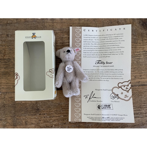 47 - Three Steiff teddy bears, a light blond with ball, approx. height 8