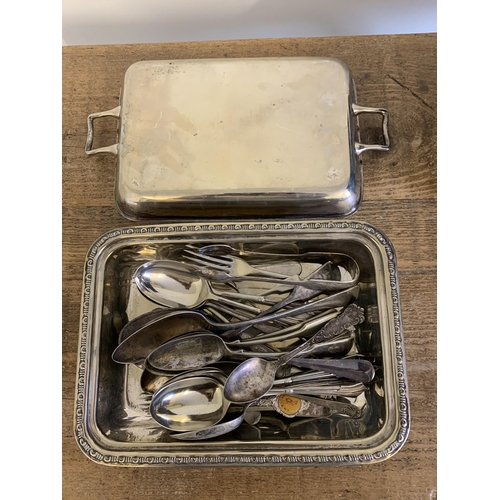 2 - A box of mixed metalwares including boxed cutlery, egg cruet etc