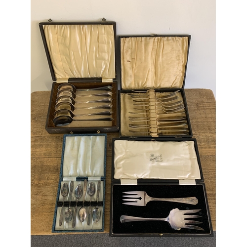 2 - A box of mixed metalwares including boxed cutlery, egg cruet etc